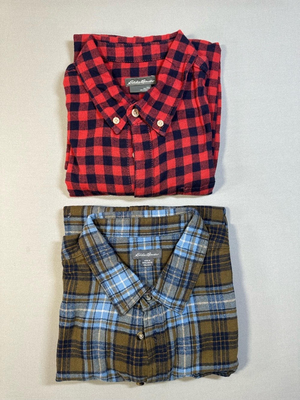 SET of 2 Eddie Bauer Cotton Flannel Plaid Button Down Shirts - Mens XXL